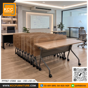 KCC/PFF-867-15060 โต๊ะพับอเนกประสงค์ โต๊ะประชุมพับได้ มีล้อเลื่อน ขนาด 150x60 ซม. ท็อปเมลามีน 25 มม. 