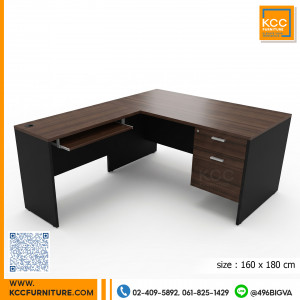KCC/PFF-GB160180 โต๊ะทำงานตัวแอล L-Shape ขนาด 150x180 ซม. พร้อมตู้ 2 ลิ้นชัก ไม้เมลามีนทั้งตัว