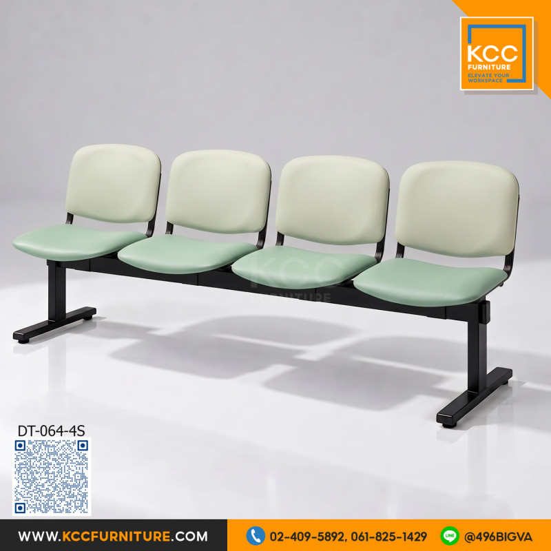 KCC/DT-064-4S เก้าอี้แถว 4 ที่นั่ง ชนิดหุ้มเบาะหนัง โครงพ่นดำ Epoxy KCC/DT-064-4S เก้าอี้แถว 4 ที่นั่ง ชนิดหุ้มเบาะหนัง โครงพ่นดำ Epoxy